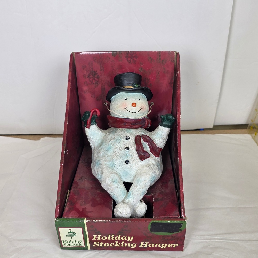 Snowman christmas bobblehead Stocking Hanger Weighted Resin Mantel Decor